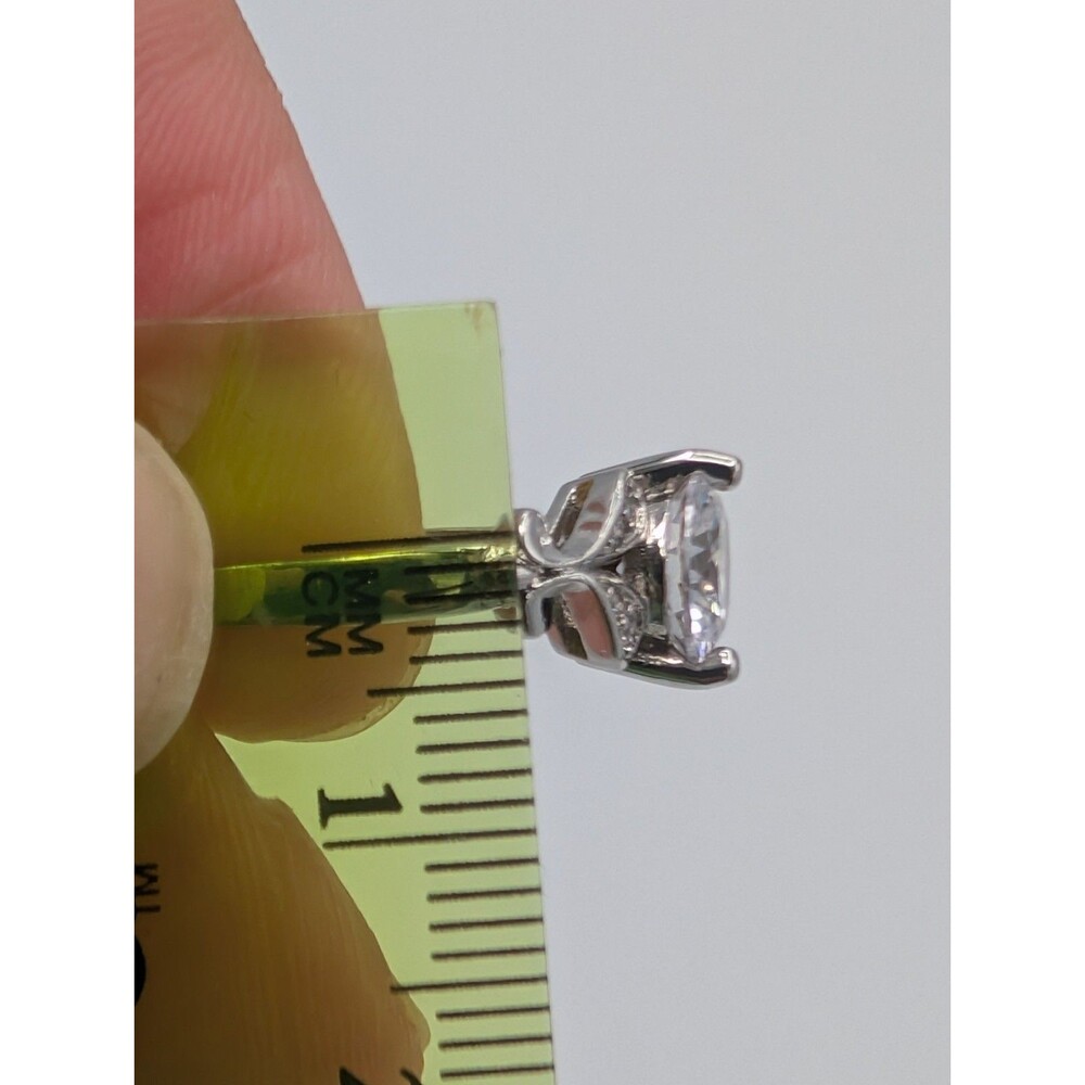 Art Deco Style 1 Ct Solitaire Simulated Diamond CZ Engagement Ring Silver Tone - Picture 8 of 12
